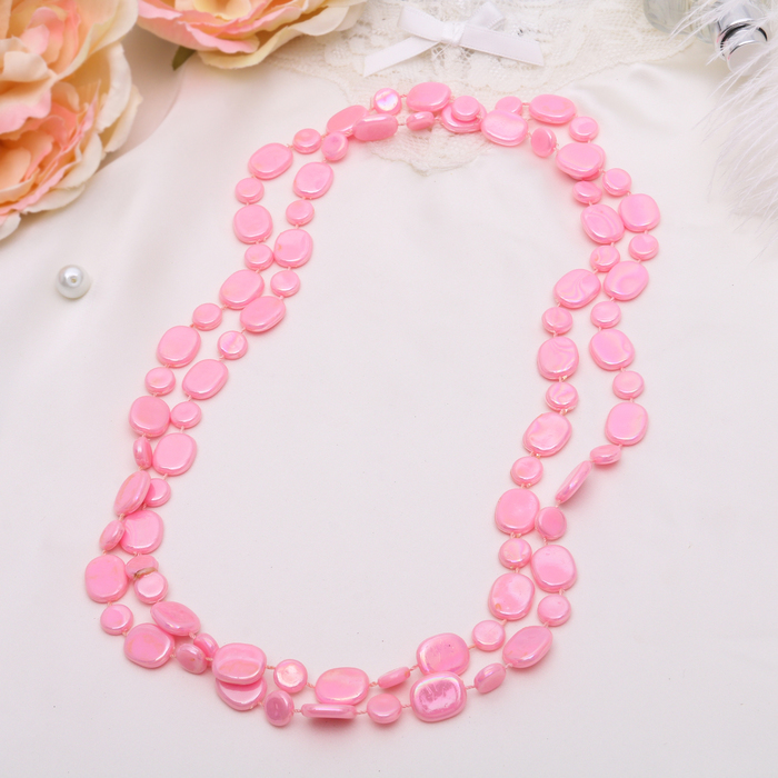 Бусы "Россыпь" плоские овалы, цвет радужно-розовый, 120см