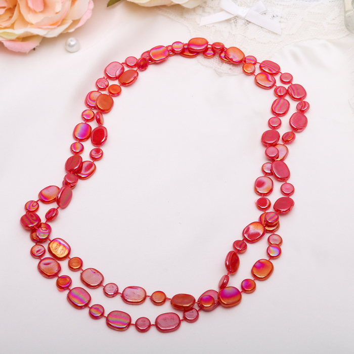 Бусы "Россыпь" плоские овалы, цвет радужно-красный, 120см