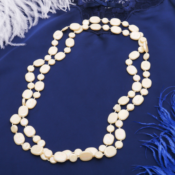 Бусы "Россыпь" плоские овалы, цвет радужно-жёлтый, 120см