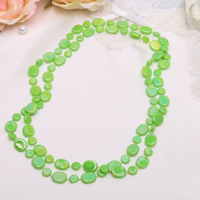 Бусы "Россыпь" плоские овалы, цвет радужно-зелёный, 120см