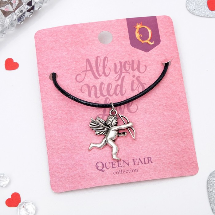 Кулон на шнурке "Амур", цвет чернёное серебро, 40см