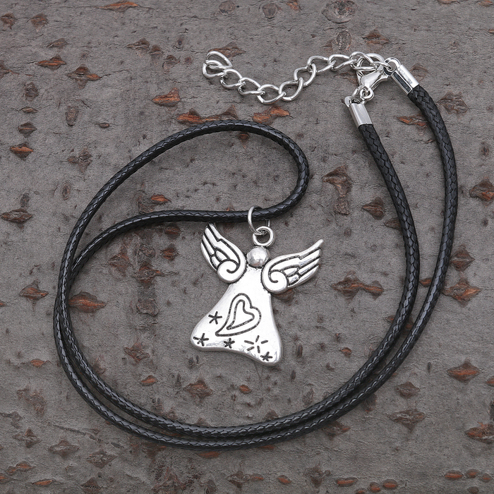 Кулон на шнурке "Ангел", цвет чернёное серебро, 40см