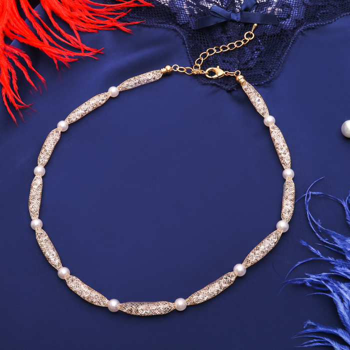 Бусы "Стардаст" глория, бусины, цвет белый в золоте, 45см