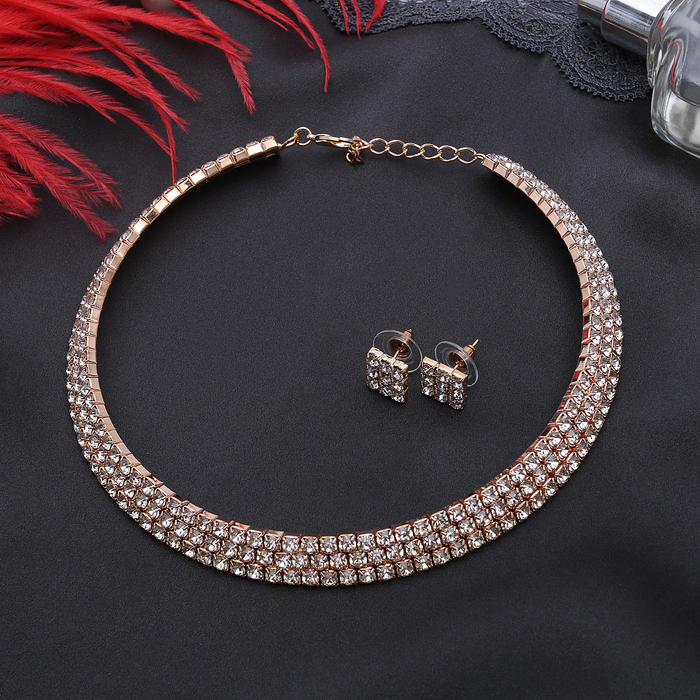 Набор 2 предмета: серьги, колье "Лёд" ноэль, 3 ряда, цвет белый в золоте