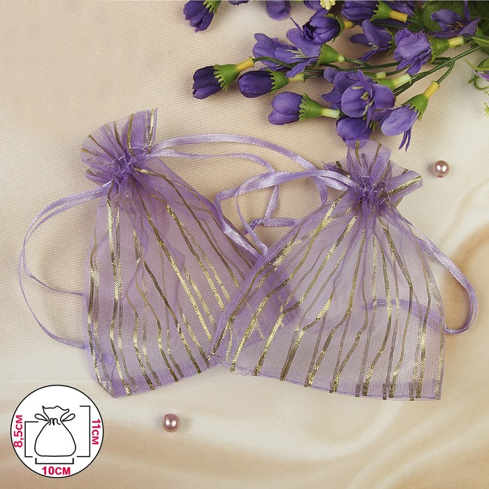 Мешочек подарочный "Линии золотые", 10*12, цвет сиреневый