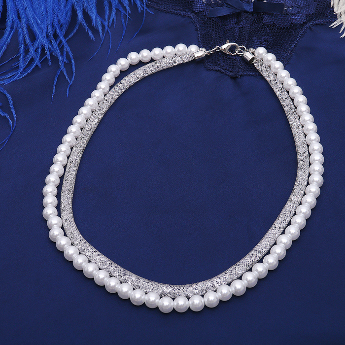 Бусы "Стардаст" глория, цвет белый в серебре, 45см