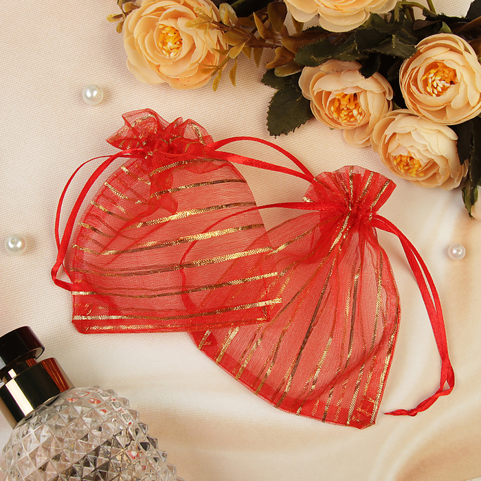 Мешочек подарочный "Линии золотые", 10*12, цвет красный