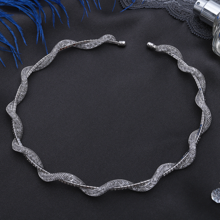 Колье "Стардаст" ноэль, переплетение, цвет белый в серебре