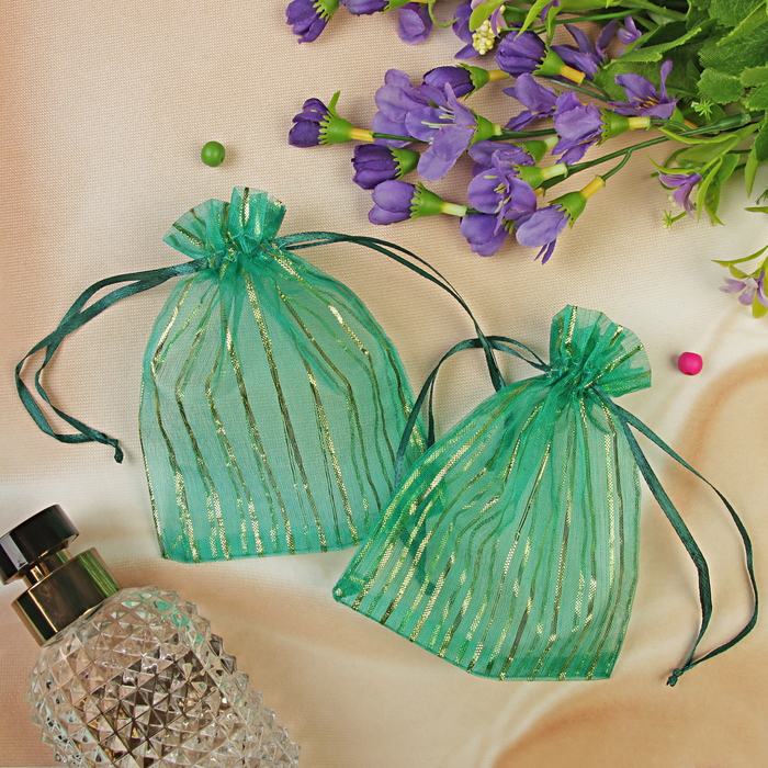 Мешочек подарочный "Линии золотые", 10*12, цвет изумрудный