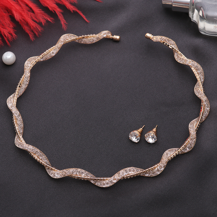 Набор 2 предмета: серьги, колье "Стардаст" ноэль, волна, цвет белый в золоте