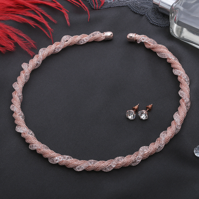 Набор 2 предмета: серьги, колье "Стардаст" ноэль, цвет розовое золото