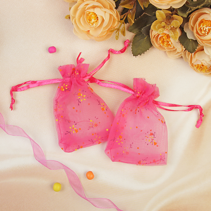 Мешочек подарочный "Цветочки", 7*9, цвет малиновый