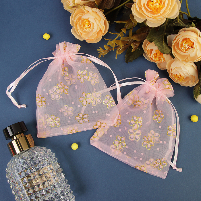 Мешочек подарочный "Цветы", 10*12, цвет розовый