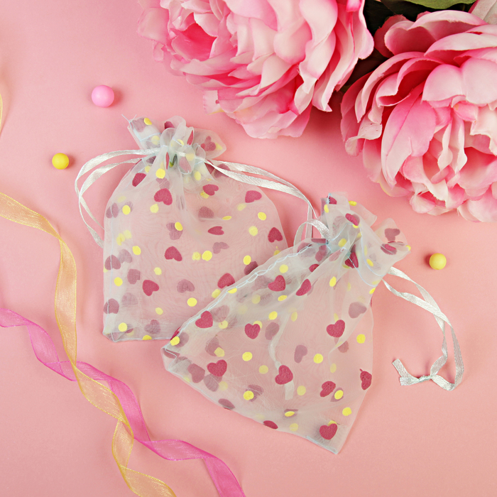 Мешочек подарочный "Конфетти сердец", 10*12, цвет голубой