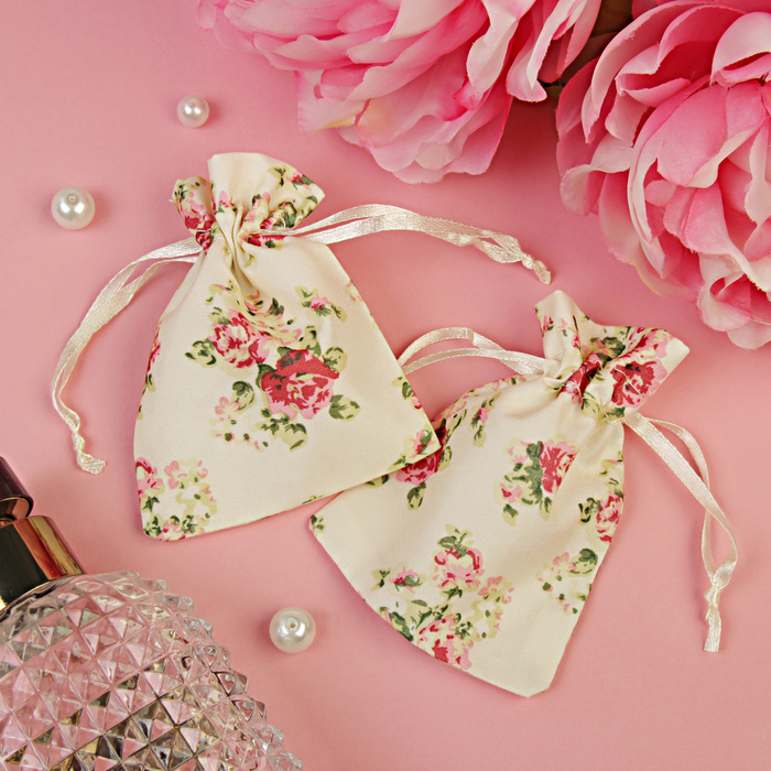 Мешочек подарочный "Розы ретро", 7*9, цвет молочный