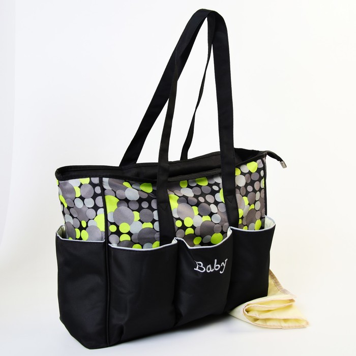 Сумка для мамы и малыша, с ковриком для пеленания, рисунок зелёные круги