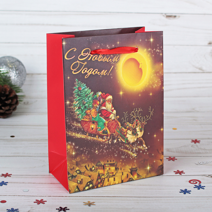 Пакет подарочный "Новогодние сани", люкс, 11,5 х 6 х 16 см