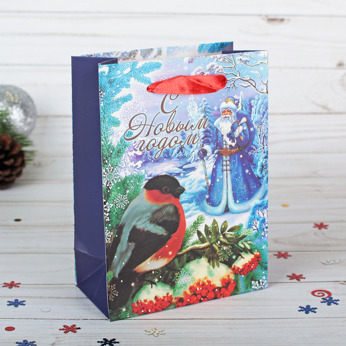 Пакет подарочный "Снегирь", люкс, 11,5 х 6 х 16 см
