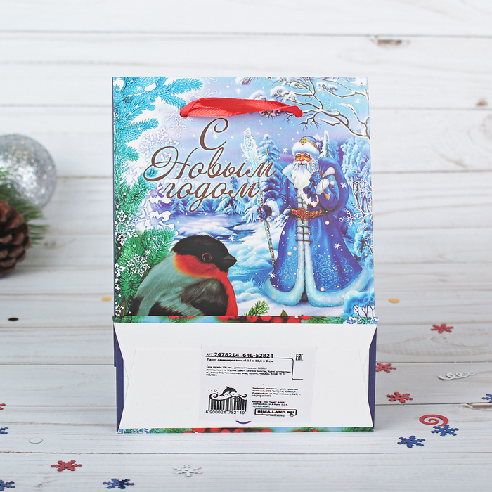 Пакет подарочный "Снегирь", люкс, 11,5 х 6 х 16 см