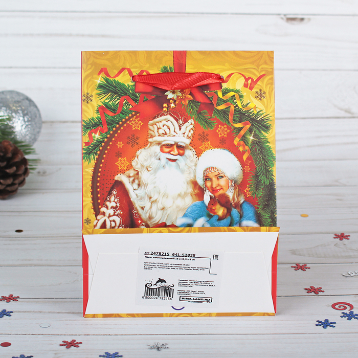 Пакет подарочный "Дед Мороз и Снегурочка", люкс, 11,5 х 6 х 16 см