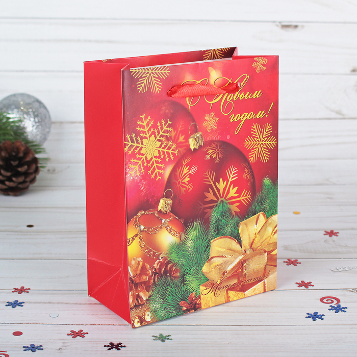 Пакет подарочный "Новогодние шарики", люкс, 11,5 х 6 х 16 см