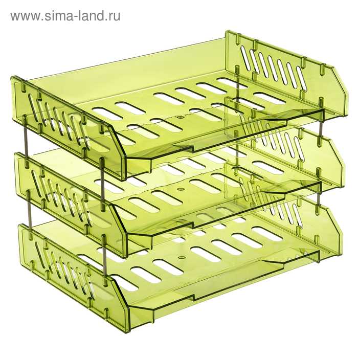 фото Набор горизонтальных лотков для бумаг с широкой загрузкой «сити», 3 штуки, на металлических стержнях, зелёный лайм стамм