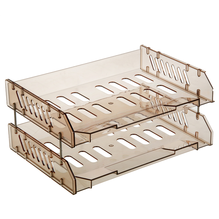 Набор лотков для бумаг горизонтальных с широкой загрузкой "Сити" 2 штуки, на металлических стержнях, тонированный коричневый