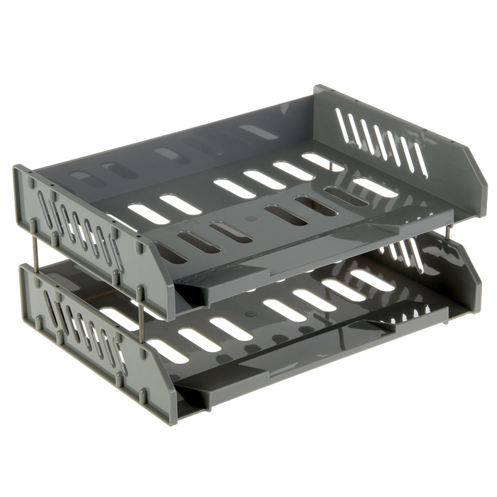 Набор лотков для бумаг горизонтальных с широкой загрузкой "Сити" 2 штуки, на металлических стержнях, серый