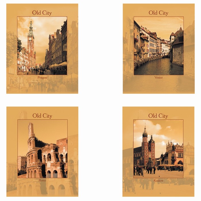 Тетрадь 96 листов клетка "Города", офсет №2, 60г/м, обложка мелованный картон, микс