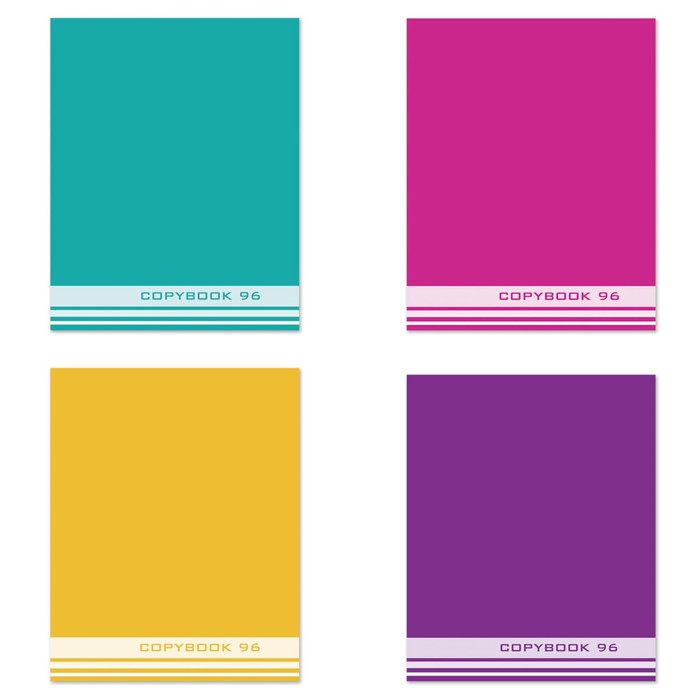 Тетрадь 96 листов клетка "Однотонная", офсет №2, 60г/м, обложка мелованный картон, микс