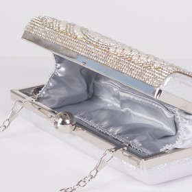 

Клатч женский, отдел на фермуаре, длинная цепь, цвет серый