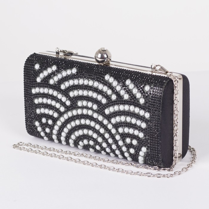 Клатч женский, отдел на фермуаре, длинная цепь, цвет чёрный