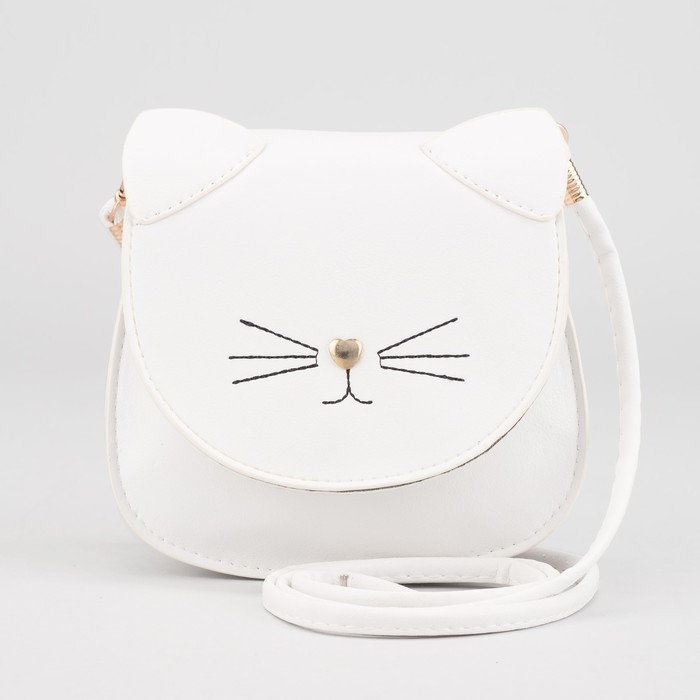 Сумка детская "Кошка", отдел на клапане, длинный ремень, цвет белый