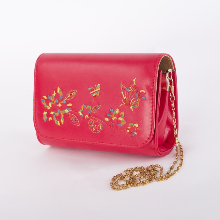 Сумка женская, отдел с перегородкой на клапане, длинная цепь, цвет красный