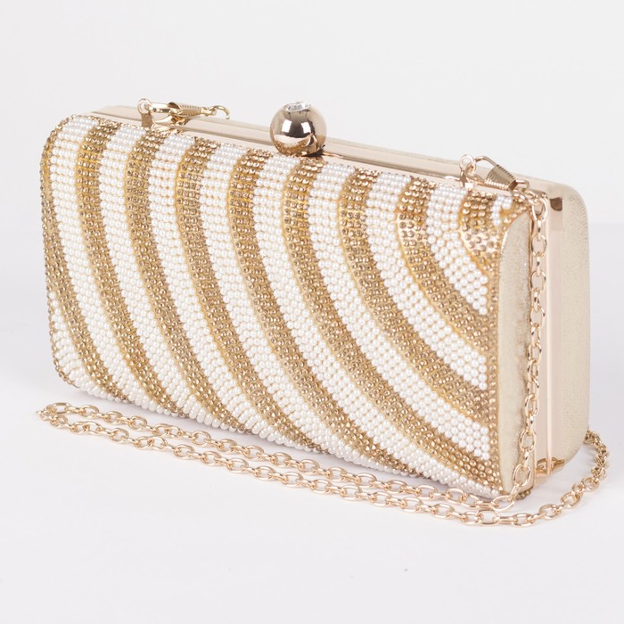 Клатч женский, отдел на фермуаре, длинная цепь, цвет золотой