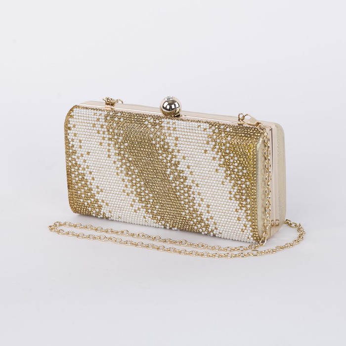 Клатч женский, отдел на фермуаре, длинная цепь, цвет золотой