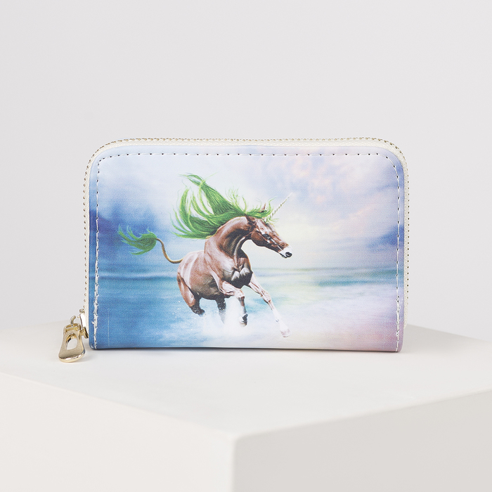 Кошелёк женский на молнии, 2 отдела, для карт, монет, цвет голубой/фиолетовый