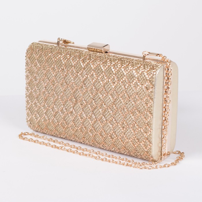 Клатч женский, отдел на фермуаре, длинная цепь, цвет золотой