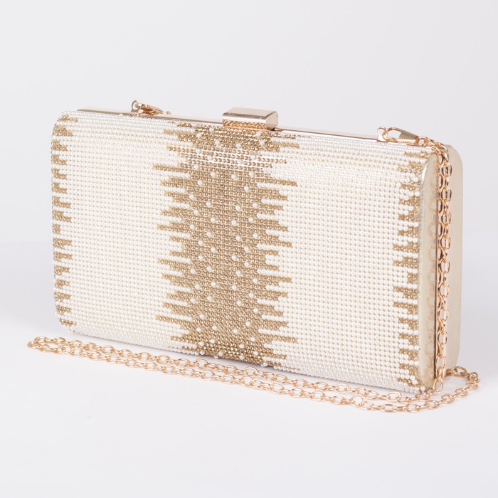 Клатч женский, отдел на фермуаре, длинная цепь, цвет золотой