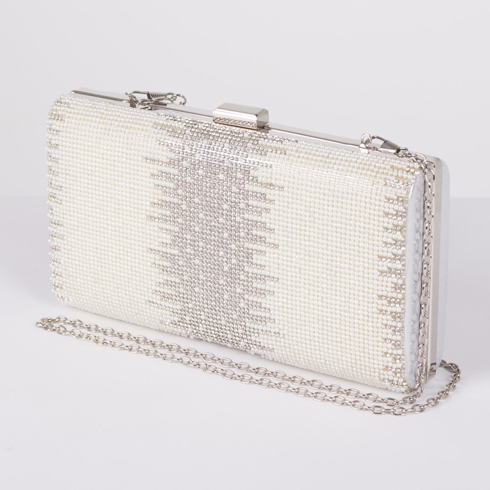 Клатч женский, отдел на фермуаре, длинная цепь, цвет серый