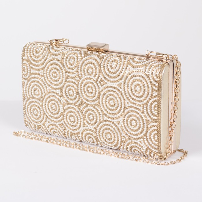 Клатч женский, отдел на фермуаре, длинная цепь, цвет золотой