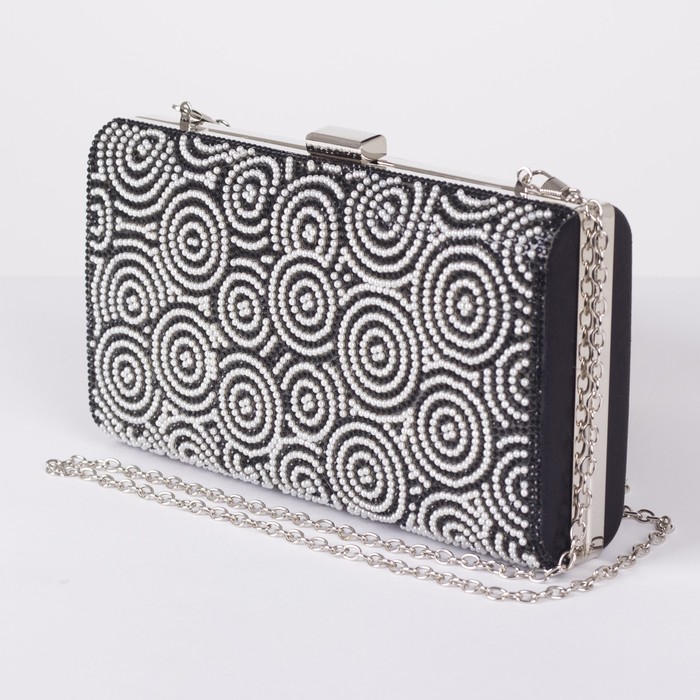 Клатч женский, отдел на фермуаре, длинная цепь, цвет чёрный
