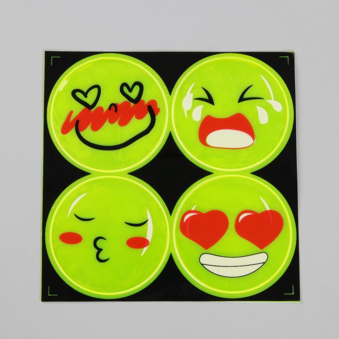 Светоотражающая наклейка "Смайлы", d=5см, 4шт на листе, цвет жёлтый