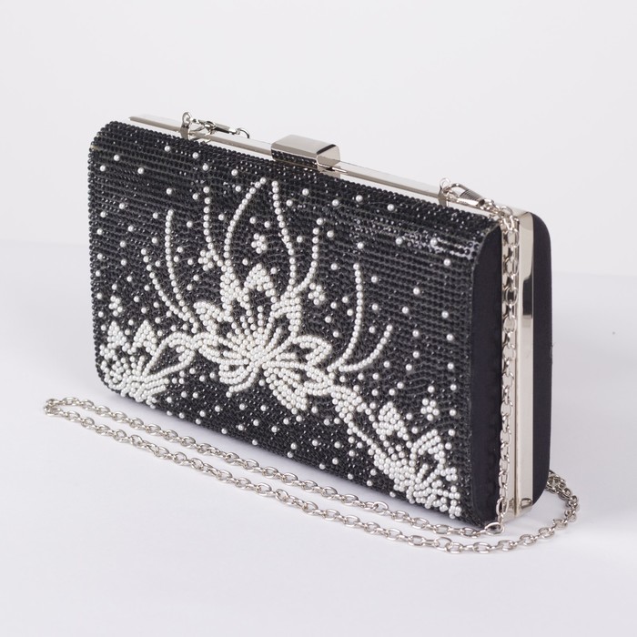Клатч женский, отдел на фермуаре, длинная цепь, цвет чёрный