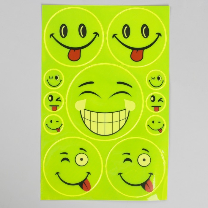 Светоотражающая наклейка "Смайлы", 11шт на листе, цвет жёлтый