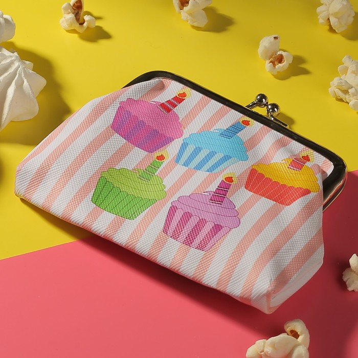 Кошелёк детский "Сладкоежка", отдел на фермуаре, цвет белый/розовый