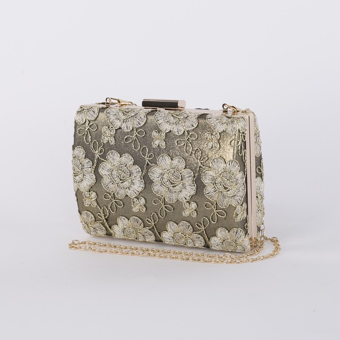 Клатч женский, отдел на фермуаре, длинная цепь, цвет золотой