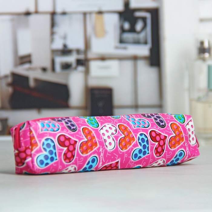 Косметичка футляр «Сердечки», отдел на молнии, цвет малиновый