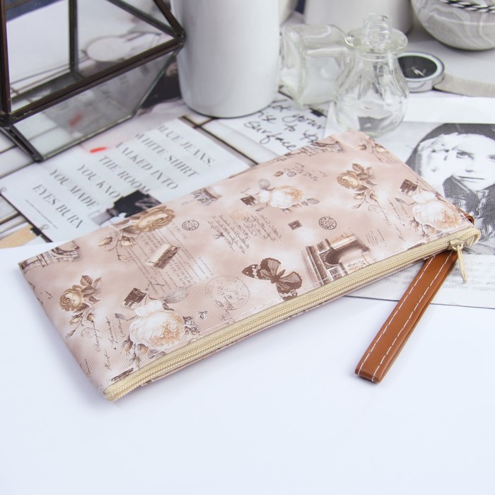 Кошелёк женский, отдел на молнии, с ручкой, цвет бежевый