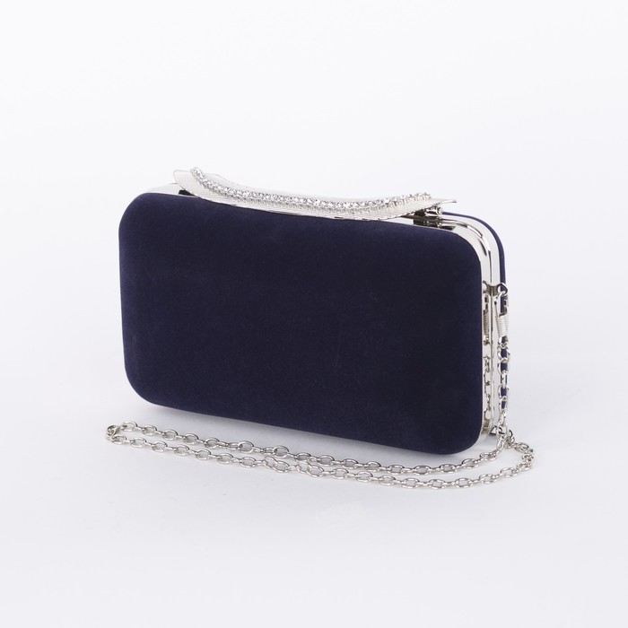 Клатч женский, отдел на фермуаре, длинная цепь, цвет синий